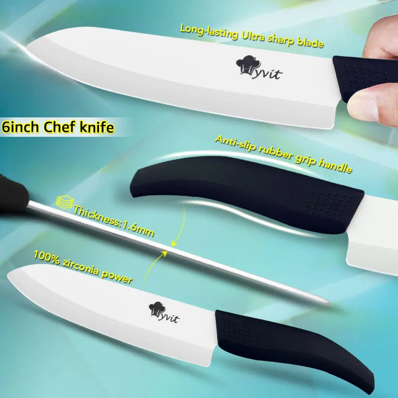 Ceramic Knife Set with Multi-Color Handles - 3 to 6 Inch Kitchen Knives for Chef and Bread Use