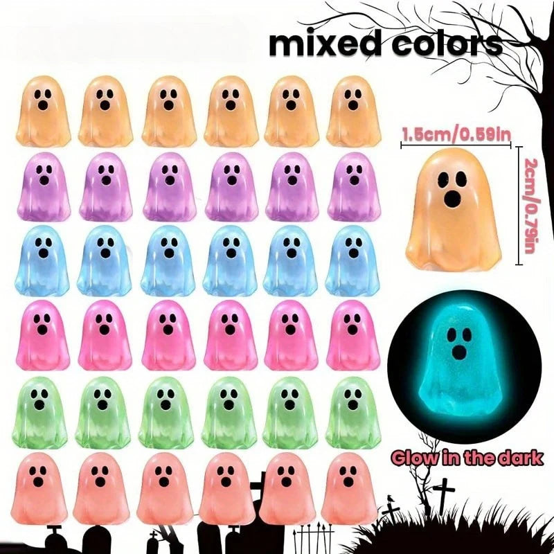 Mini Luminous Ghost Ornaments 50pcs Halloween Decorations DIY Kids Toys Home Decor