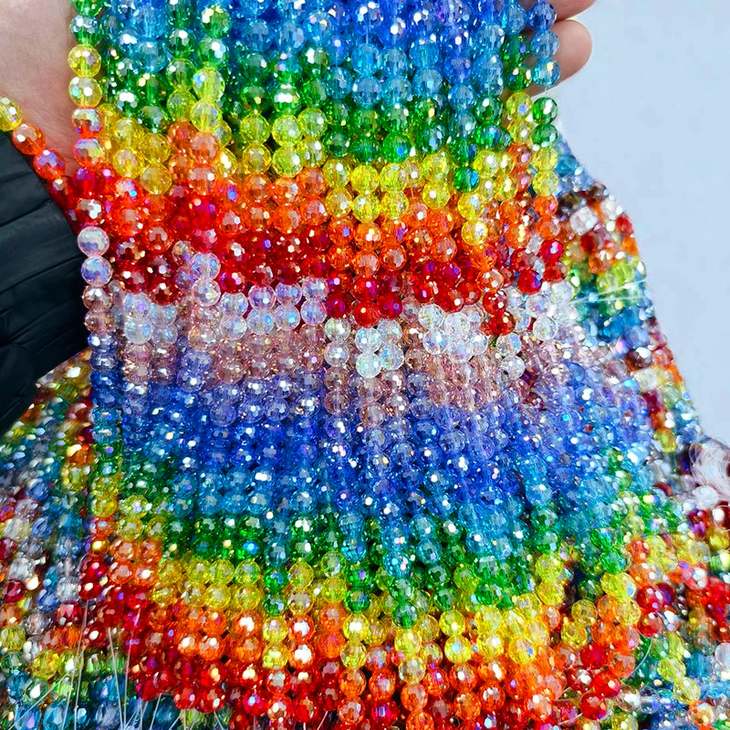 Rainbow Glass Beads for Jewelry Making - Flat & Round Beads for DIY Bracelets & Necklaces