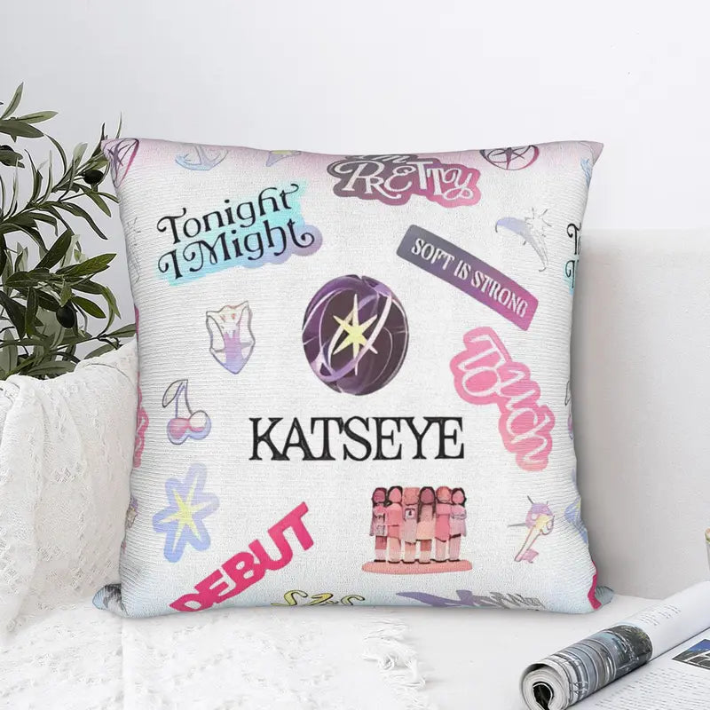 Katseye Pillowcase Polyester Cushion Cover Home Decor Gift 45x45cm