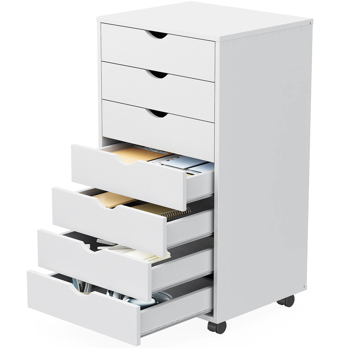 7 Drawer Wooden Storage Cabinet with Wheels - Modern Office & Living Room Organizer