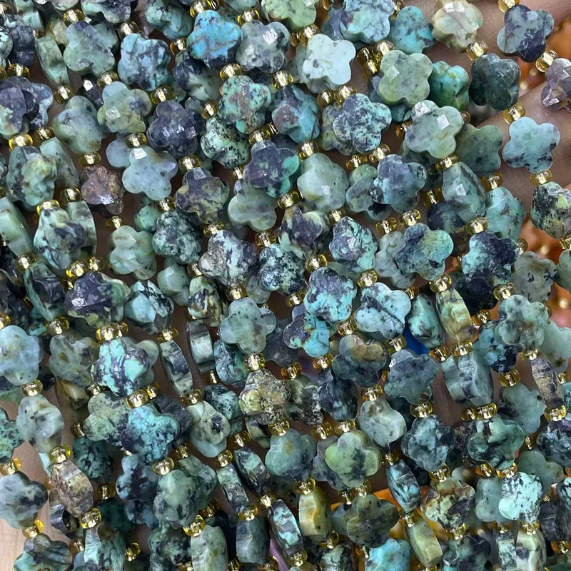 Natural Stone Faceted Clover Rhodonite Beads for Jewelry Making - Loose Spacer Beads