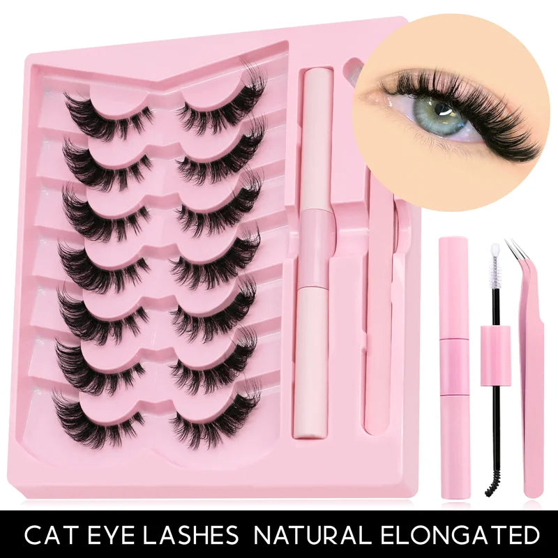 DIY Cat Eye Fluffy Eyelash Kit with Lash Bond & Seal - Multiple Colors