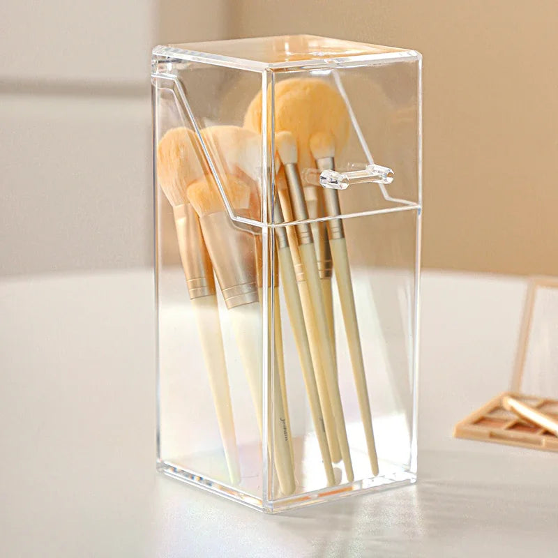 Transparent Makeup Brush Storage Box with Dustproof Cover - Durable Organizer for Cosmetics & Accessories