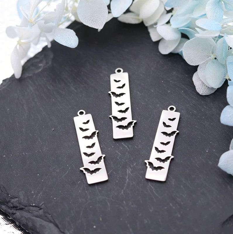 Gothic Bat Pendant Charms Set - Halloween Jewelry Making Supplies, Silver & Gold