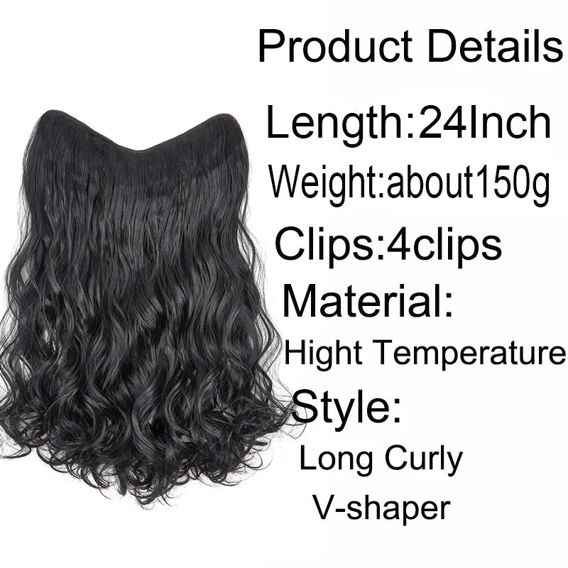 24-Inch Synthetic Long Curly Hair Extension V-Shaped One Piece Fluffy Hairpiece for Women