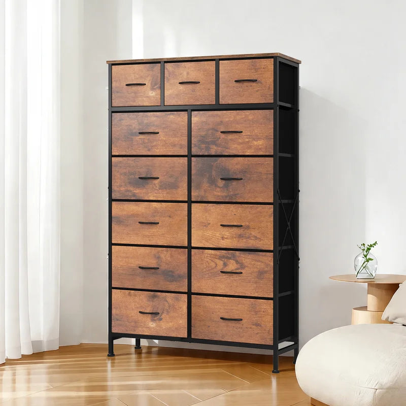 13-Drawer Fabric Dresser with Adjustable Feet Steel Frame Living Room Storage Cabinet
