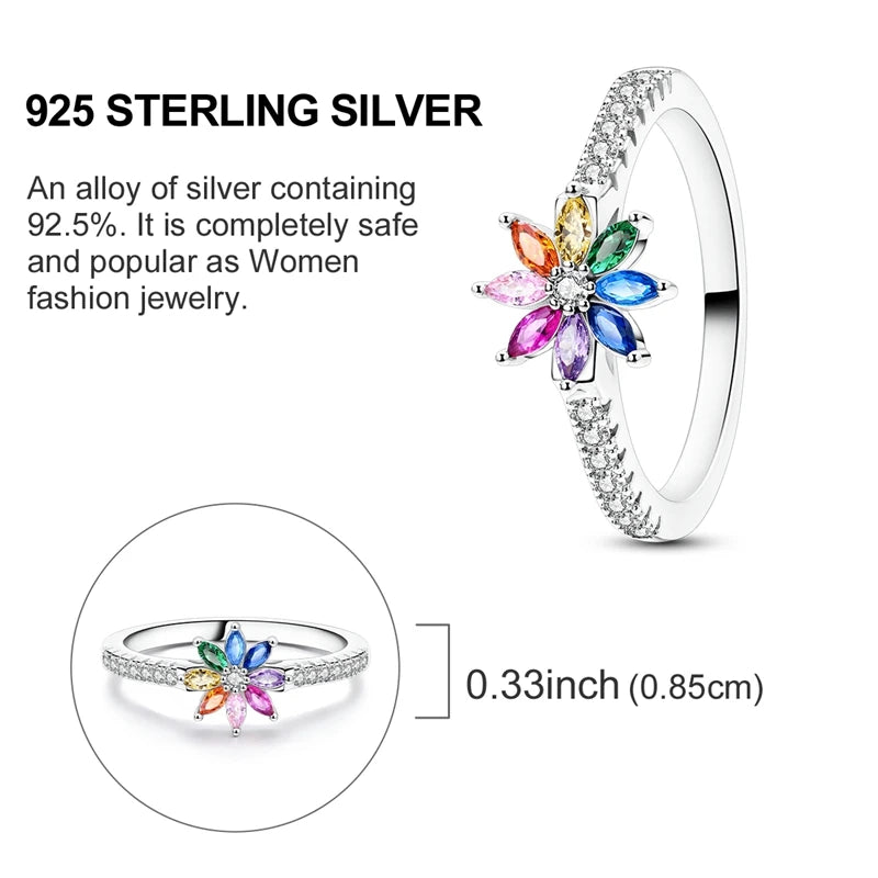 Rainbow Zircon Flower Rings - Hope Sterling Silver Jewelry for Women & Girls