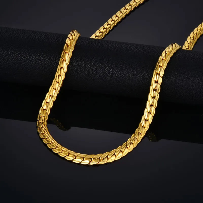 Adjustable Long Snake Chain Necklace 3.5mm Flat Stainless Steel Unisex Jewelry