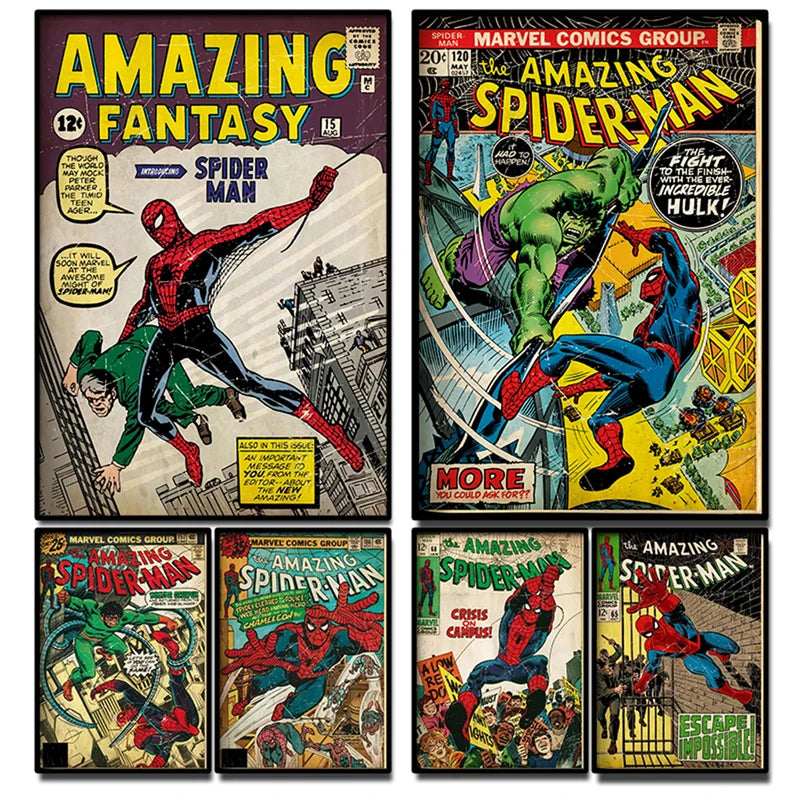 Anime Spider-Man Wall Art Poster for Kids Bedroom Home Decor Canvas Print