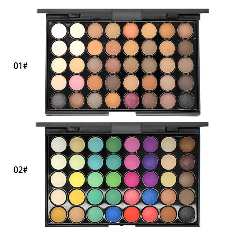 40-Color Matte Eyeshadow Palette with Glitter and Brush Set - Professional Eye Makeup