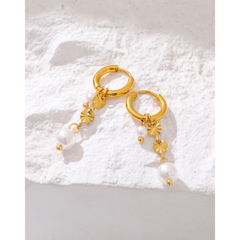 Stainless Steel Hoop Earrings for Women with Baroque Pearl Charms - Drop & Waterproof Jewelry