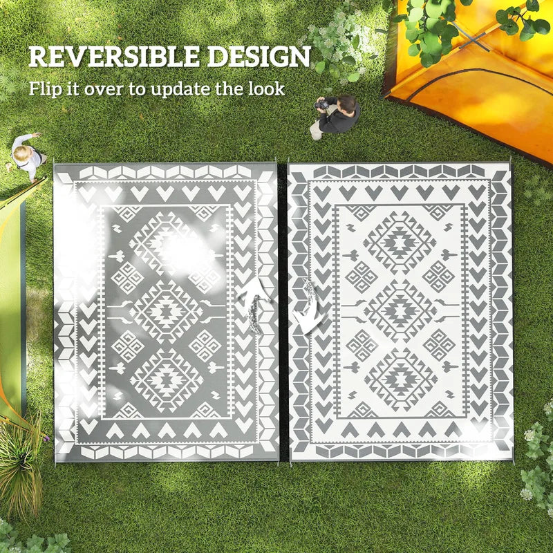 Large Outdoor Rhombus Patchwork Rug 9x12 ft Non-Slip Patio Floor Mat
