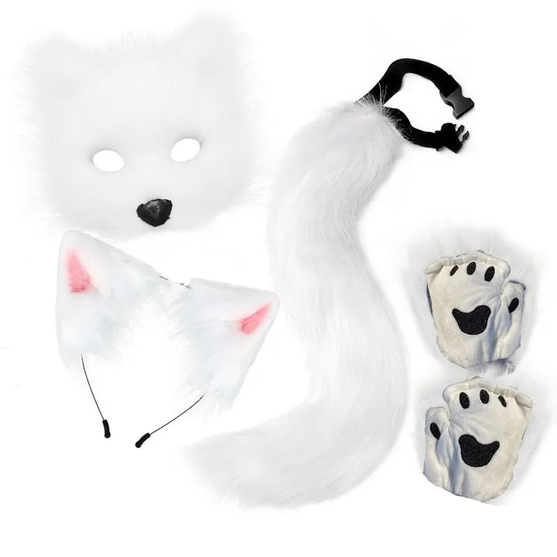 4-Piece Fox Costume Accessory Set with Mask Gloves Tail & Headband