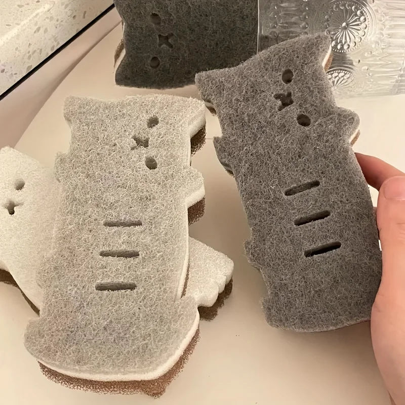 Cute Cat Shaped Kitchen Sponge Set - 3-Layer Dish Cleaning Tool, 4 Pieces