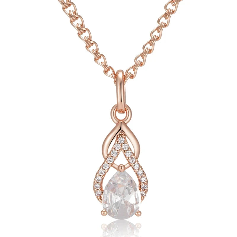 Elegant Long Drop Earrings with Zircon Stones in Rose Gold - Wedding & Bridal Jewelry