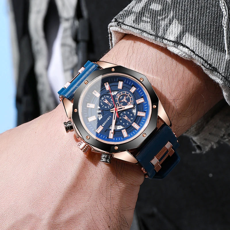 Men's Sports Quartz Watch with Silicone Band and Date Calendar
