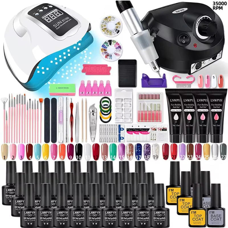 Professional Nail Polish Kit with LED UV Lamp & Nail Drill - 27 Colors