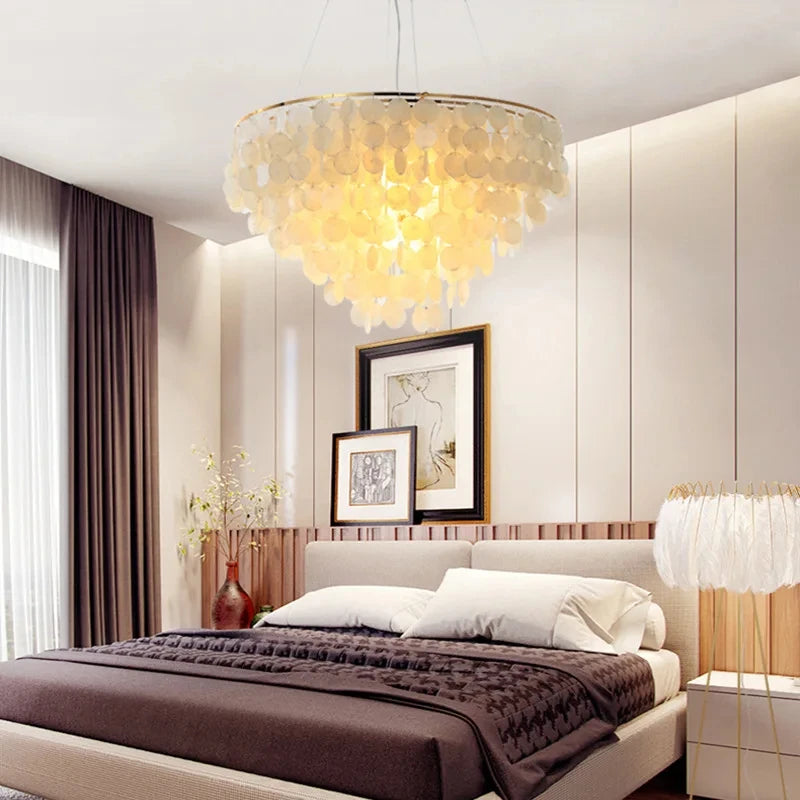 Minimalist Shell Wind Chime Chandelier with Changeable LED Lighting – Romantic Living Room Decor