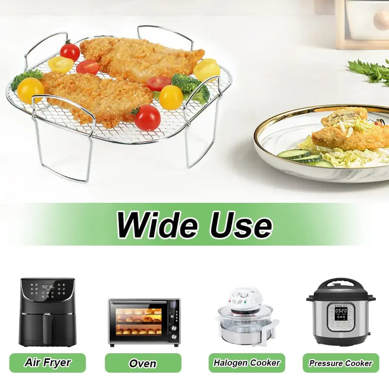 Air Fryer Baking Rack Set Metal Square Round Rectangle Oven Grill Accessories