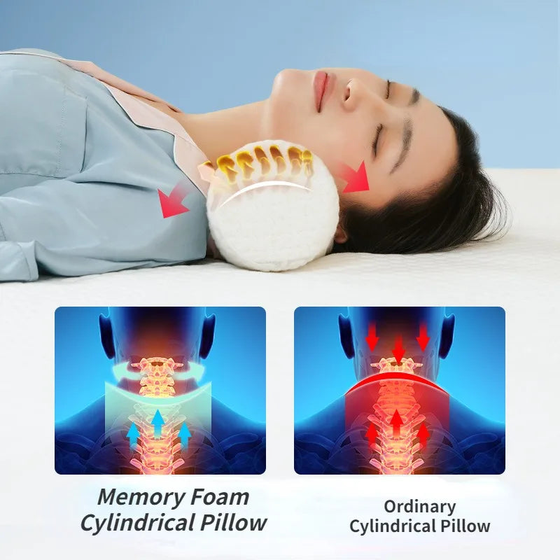 Memory Foam Cervical Neck Roll Pillow Bolster Support for Bed Yoga Legs Back