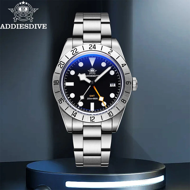 39mm Quartz GMT Sport Watch Men Waterproof Luminous Bubble Mirror