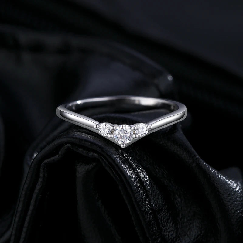 Simple Eternity Moissanite Ring 925 Silver Thin Wedding Band for Women