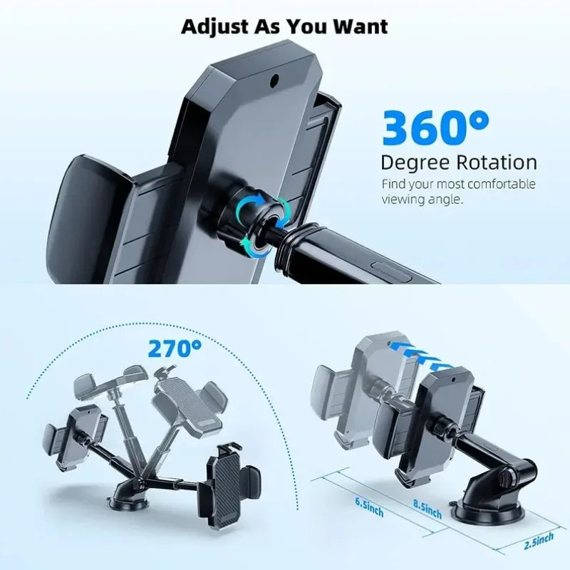 Strong Suction Car Phone Holder Dashboard Windshield Mount with 360° Rotation