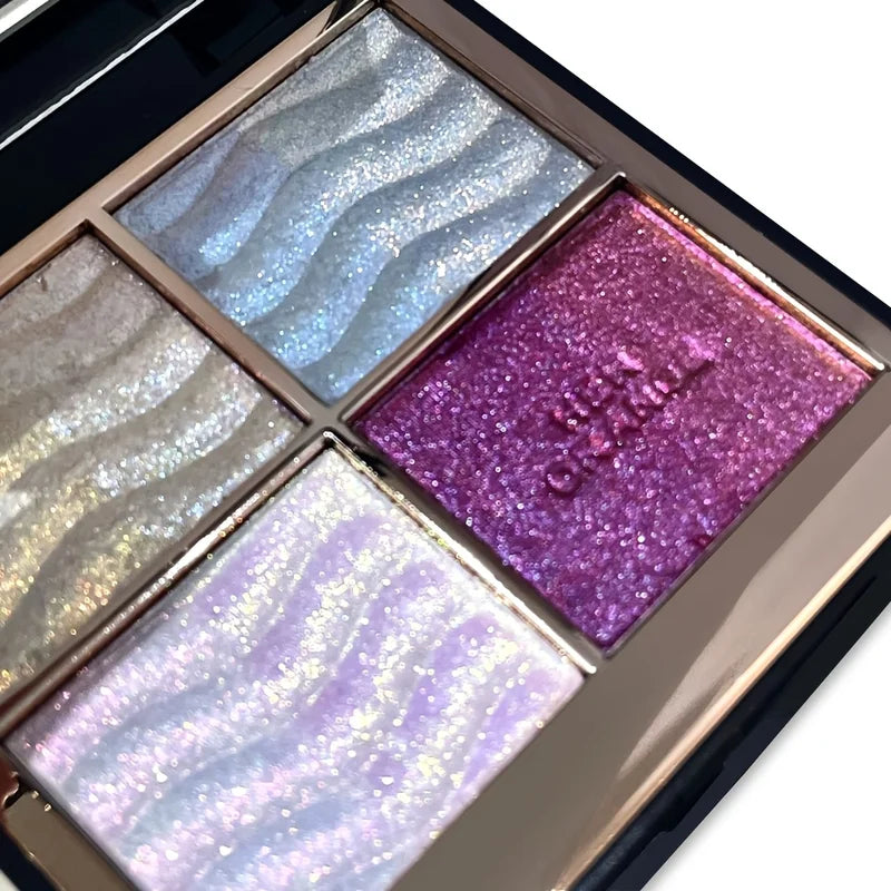 4-Color Eyeshadow Palette with Glitter & Brush - Iridescent Shimmer for Daily & Party Makeup