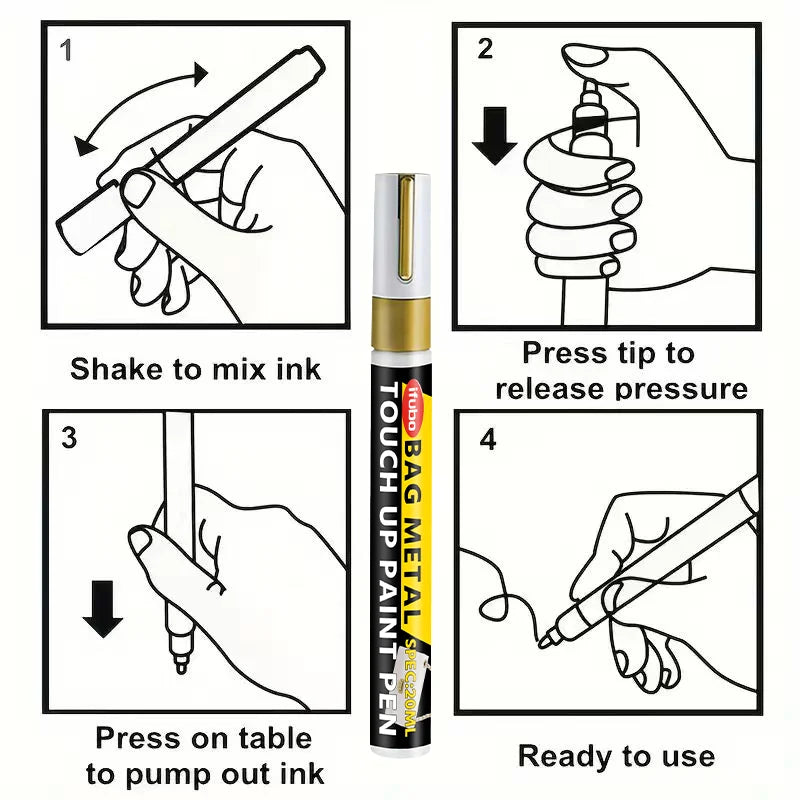 20ML Metal Touch Up Paint Pen for Bag Hardware Repair & Refurbishment - Gold & Black