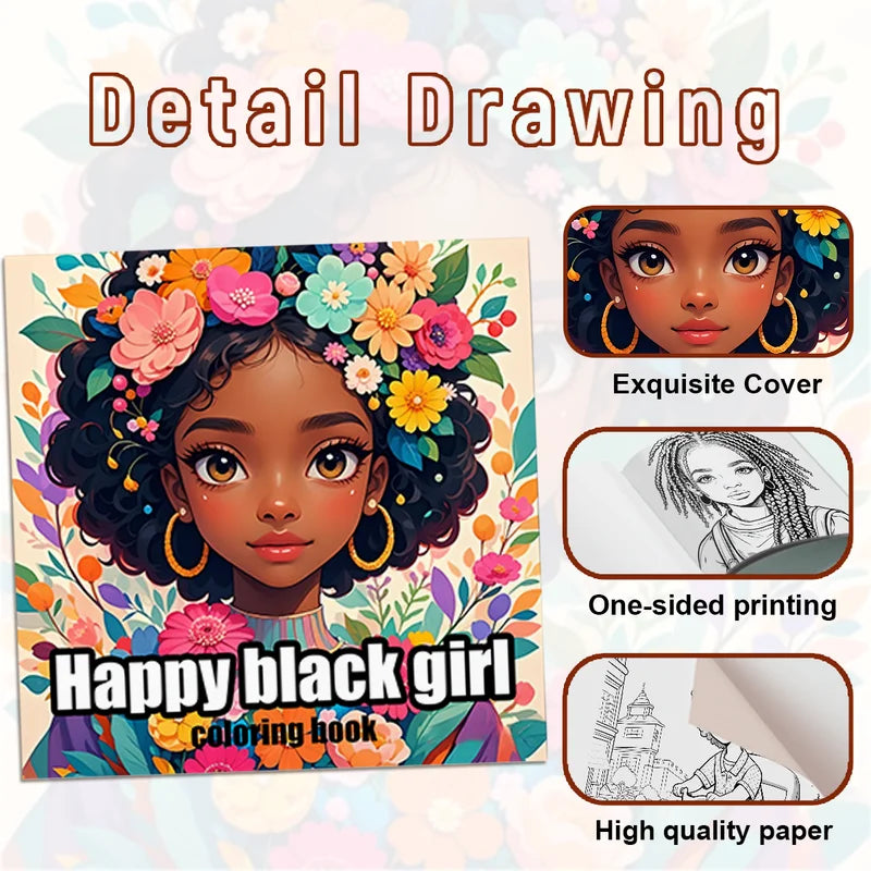 Black Coloring Book for Dark-Skinned Girls - Thick Pages Creative Expression
