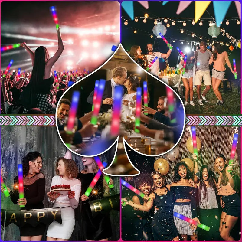 10PCS Neon Glow Stick Light Up Party Supplies - Fluorescent LED Foam Bar for Events and Night Parties