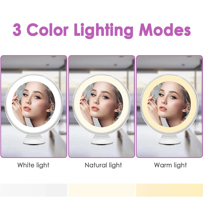 10X Magnifying Makeup Mirror with Dimmable LED Lights and 360° Rotation