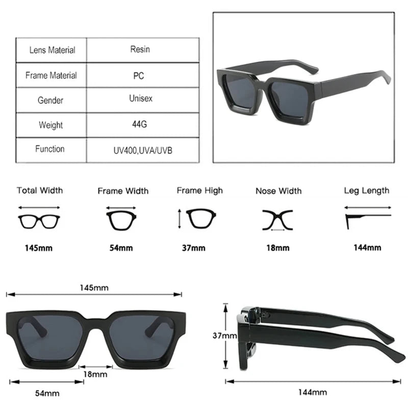 Unisex Square Fashion Sunglasses UV400 Retro Green Lens Shades for Women Men