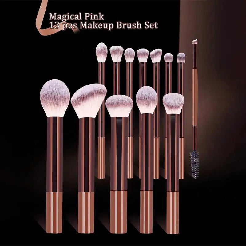 17-Piece Professional Makeup Brush Set with Aluminum Handles - Soft Wool Fiber Brushes for Face & Eyes