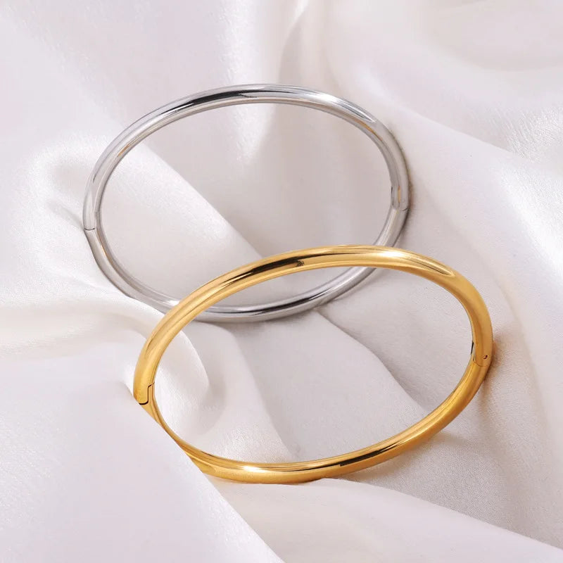 Waterproof Stainless Steel Cuff Bracelet for Women - Openable Metal Bangles Jewelry Gift