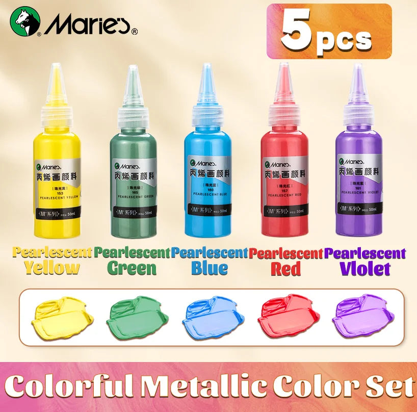 5pcs Metallic Acrylic Paint Set - Pearlescent Glitter for Crafts & DIY Projects