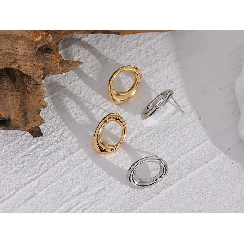 Minimalist Stainless Steel Hollow Stud Earrings Waterproof Jewelry for Women