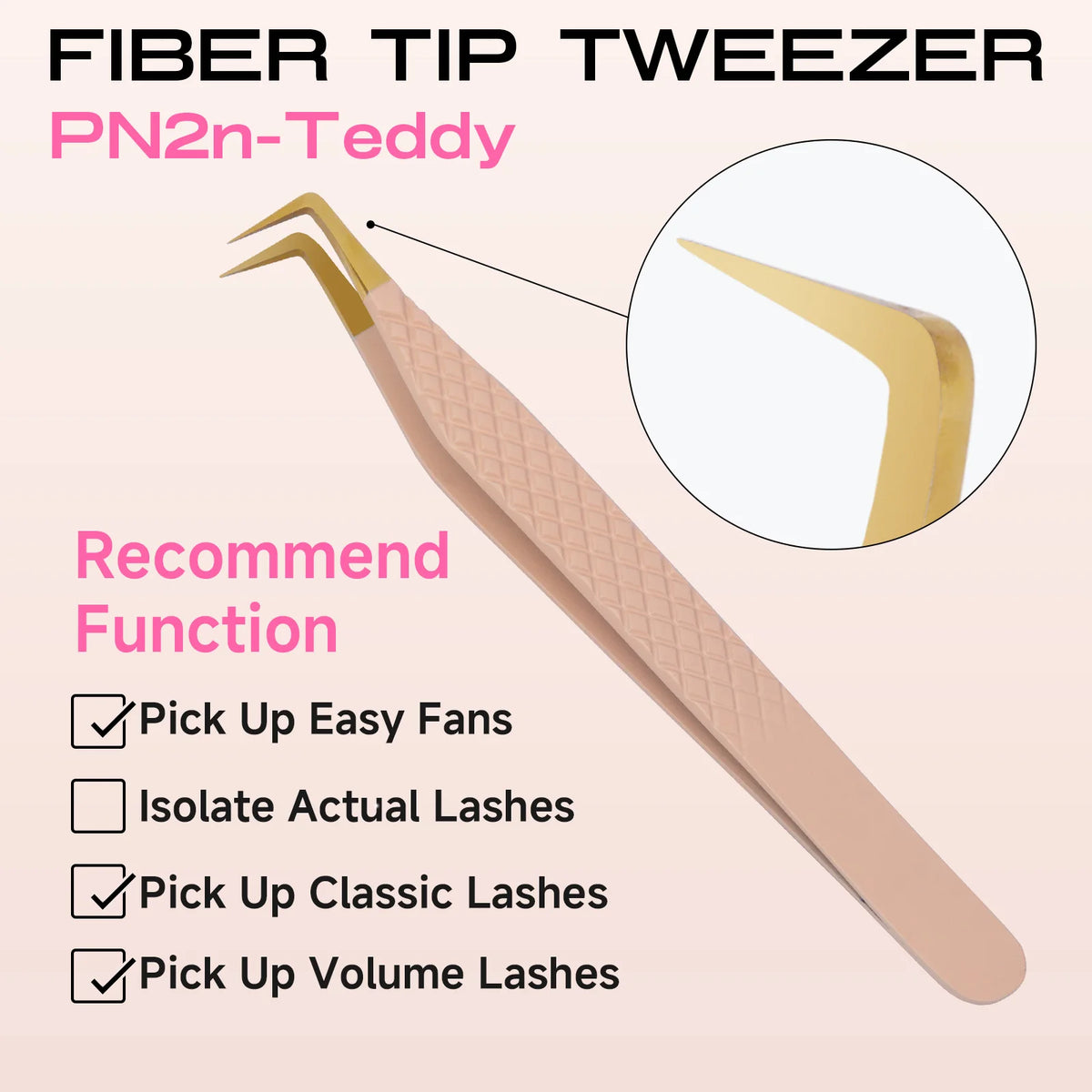 Fiber Tip Lash Extension Tweezers - Titanium Black Nano Tip Eyelash Tool for Lash Tech