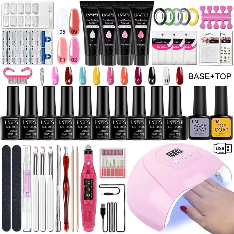 Gel Nail Polish Kit with UV Lamp & Nail Drill Set - Soak Off Gel Manicure