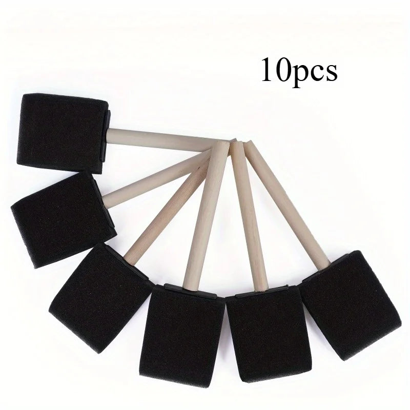 Assorted Foam Brush Set with Wood Handles - Lightweight Durable Craft Paint & Stain Brush Kit