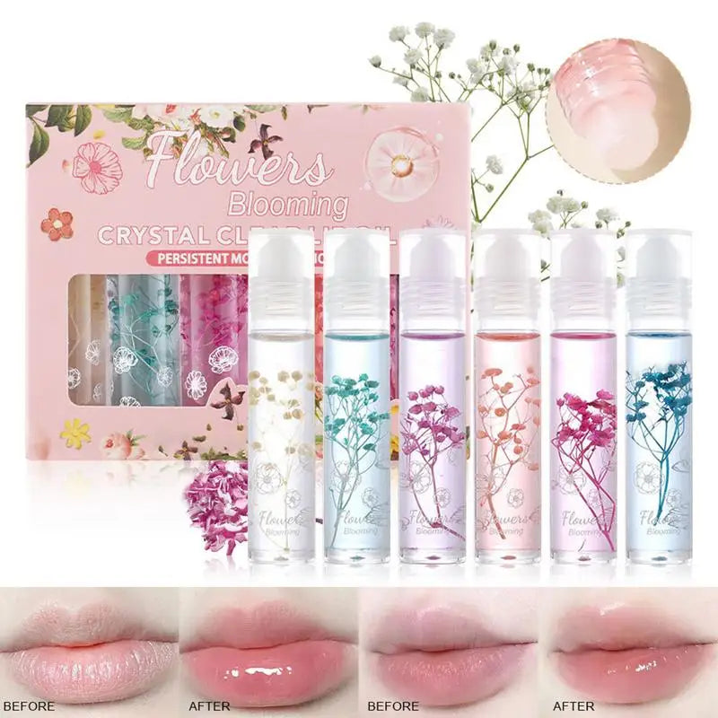 Moisturizing Lip Oil Set - Long-Lasting Clear Lip Gloss & Balm, 6pcs