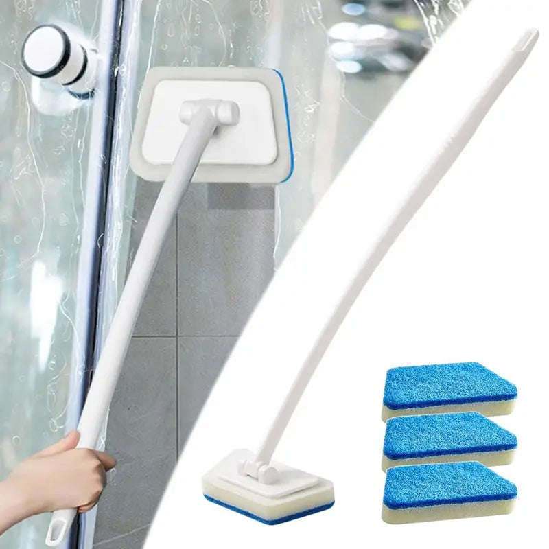 Multi-Functional Bathroom Wall Brush with Long Handle and Replaceable Sponge