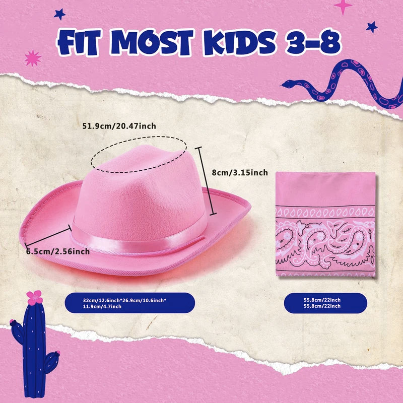 Kids Cowgirl Costume Western Hat and Bandana Set - Role Play Accessories for Halloween