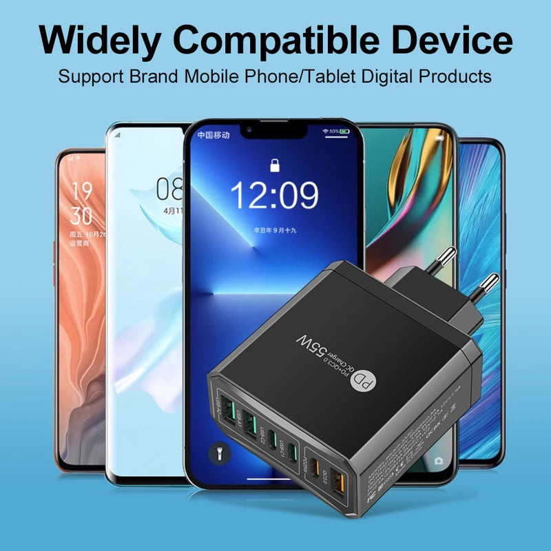 55W Multi-USB Fast Charging Travel Power Adapter with EU US UK AU Plugs