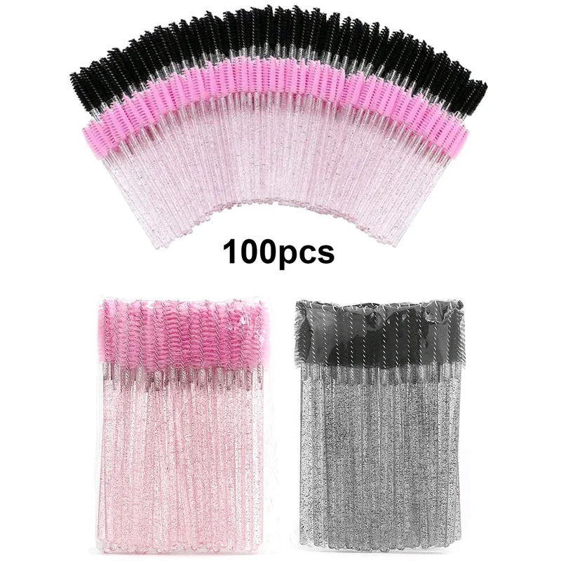 Disposable Eyelash Brushes Spoolies Micro Lash Mascara Wands 100pcs - Various Colors