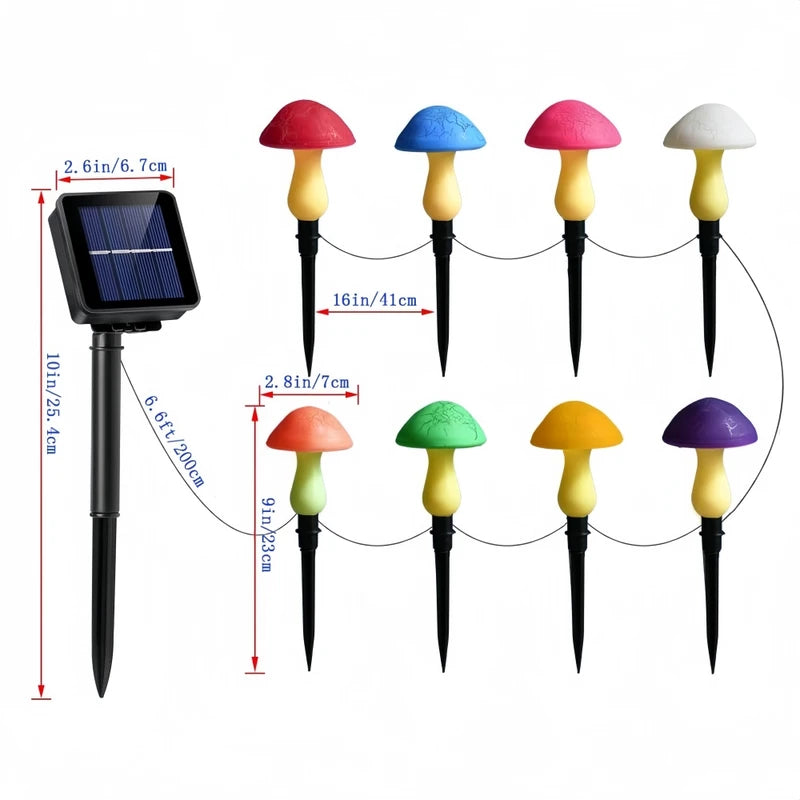 Solar Mushroom Garden Lights Outdoor Decor Stake String Lights Waterproof