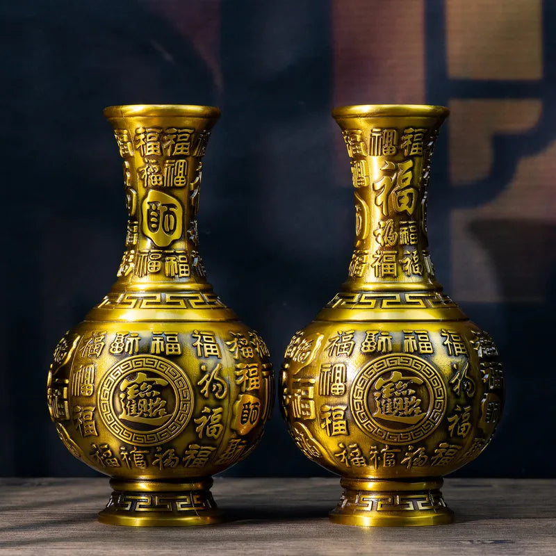 Chinese Style Copper Vase Ornament Home Decor Brass Fortune Pattern