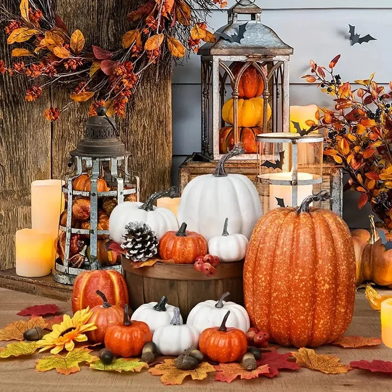 7pcs Pumpkin Autumn Decor Outdoor Orange Foam Fake Artificial Halloween Harvest Festival