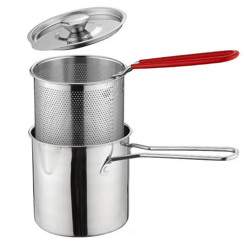 Stainless Steel Deep Fryer Pot 3.2 Quart with Basket & Lid Food Grade Kitchen Tool